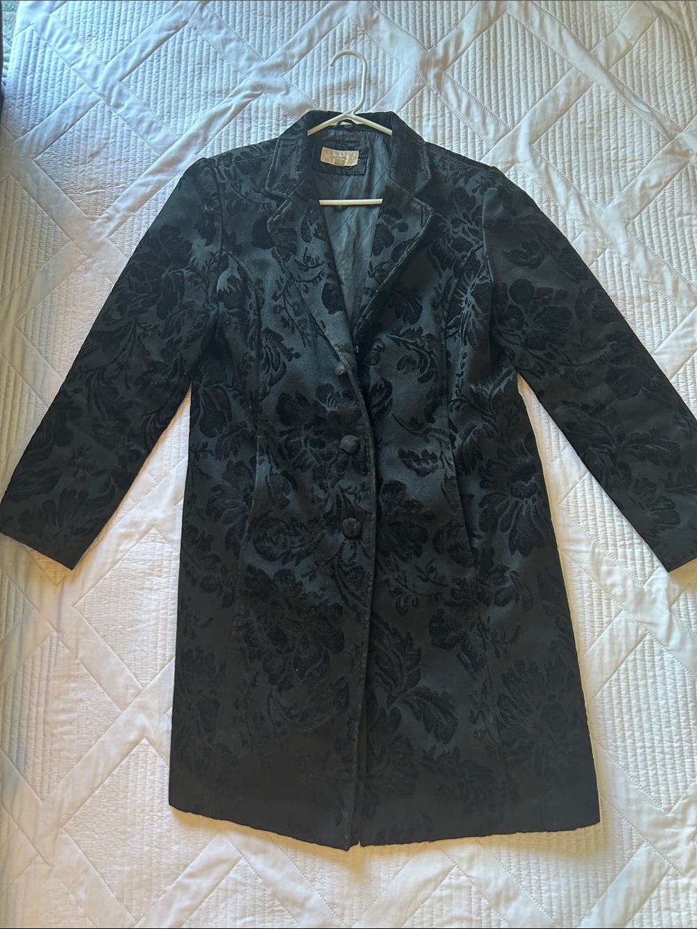 Merona Black Floral Jacquard Long Trench Coat